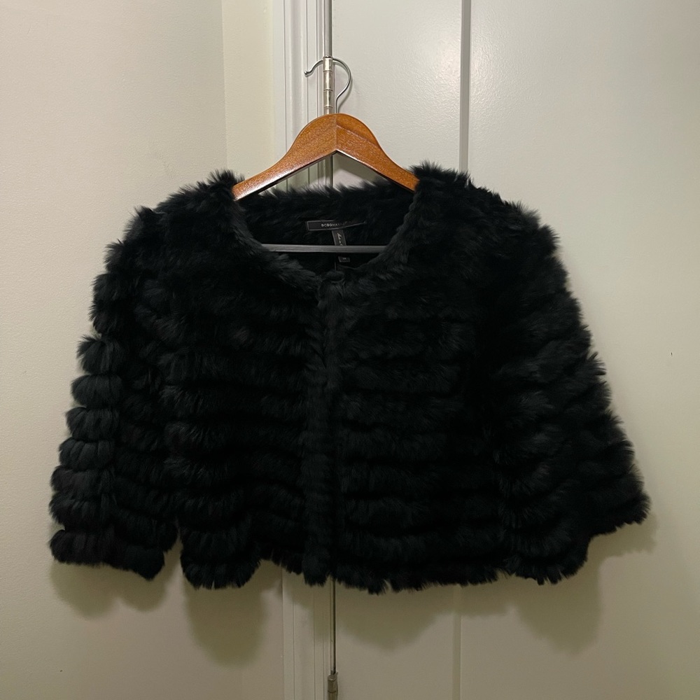 BCBGMAXAZRIA SOPHIANA Real Rabbit Fur Cropped Jacket